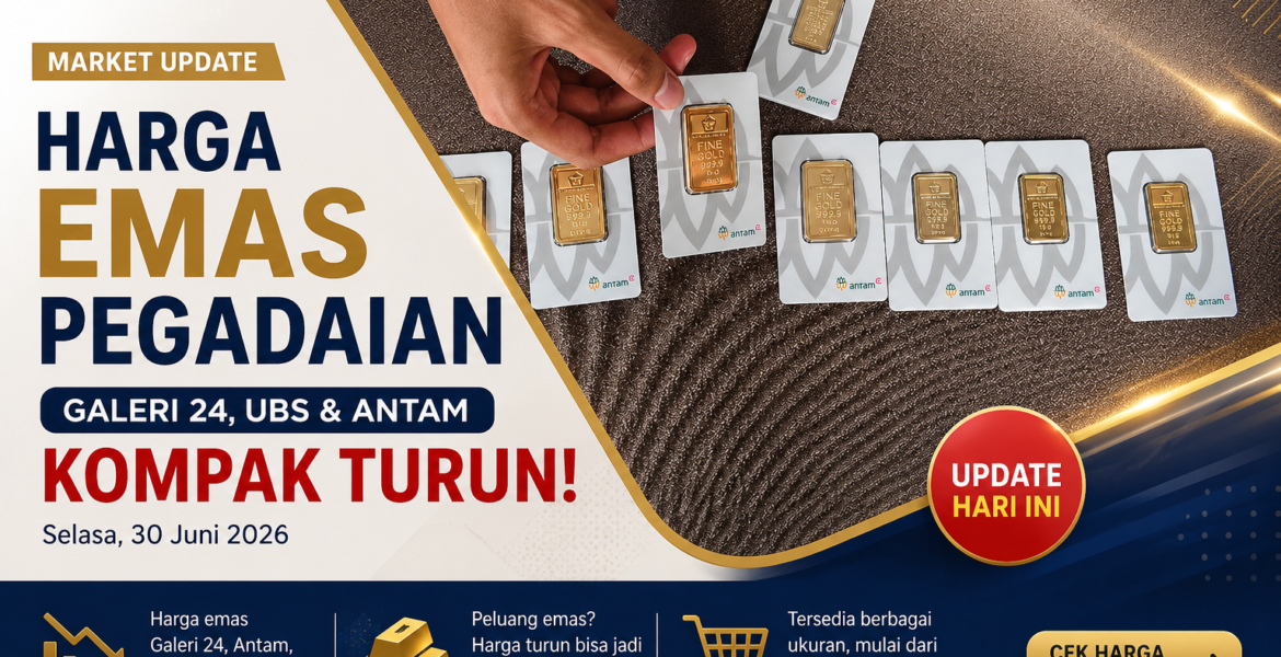 Harga Emas Pegadaian Kompak Turun Hari Ini, Galeri 24, UBS, dan Antam Sama-Sama Melemah