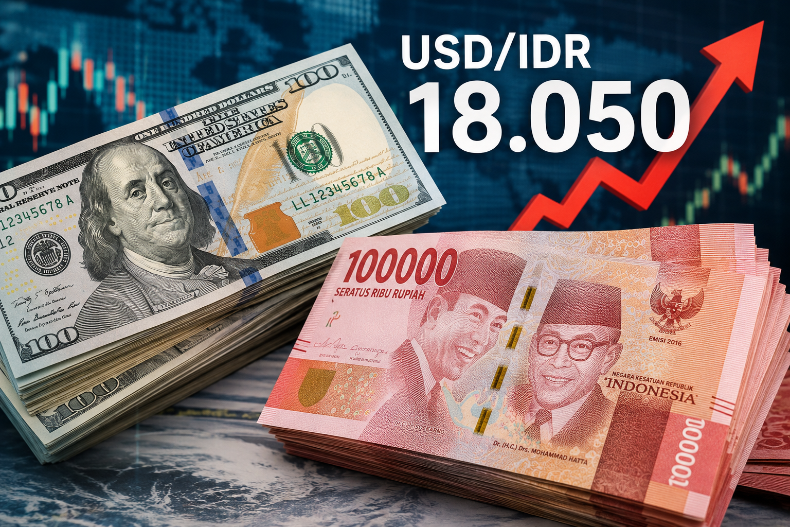 Breaking! Dolar AS Resmi Tembus Rp18.050, Rupiah Makin Tertekan